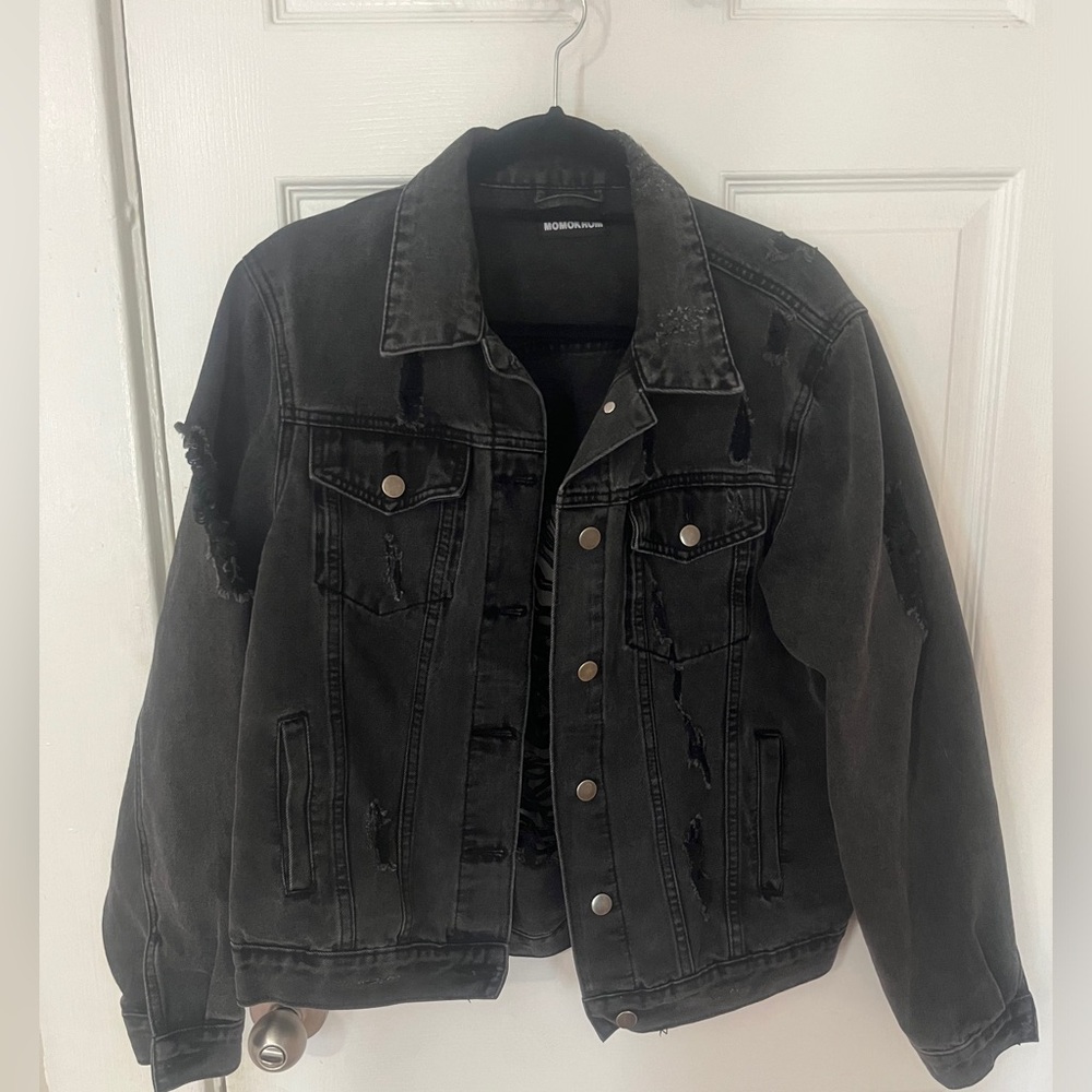 Distressed Black Denim Jacket
